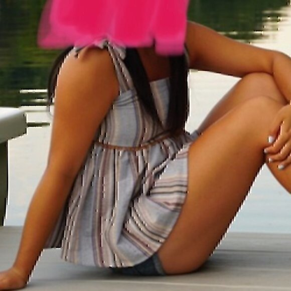 ALTAR'D STATE Ellery Top Blue Peach Multi Striped Tie Strap Peplum Tank Blouse S - Picture 3 of 12